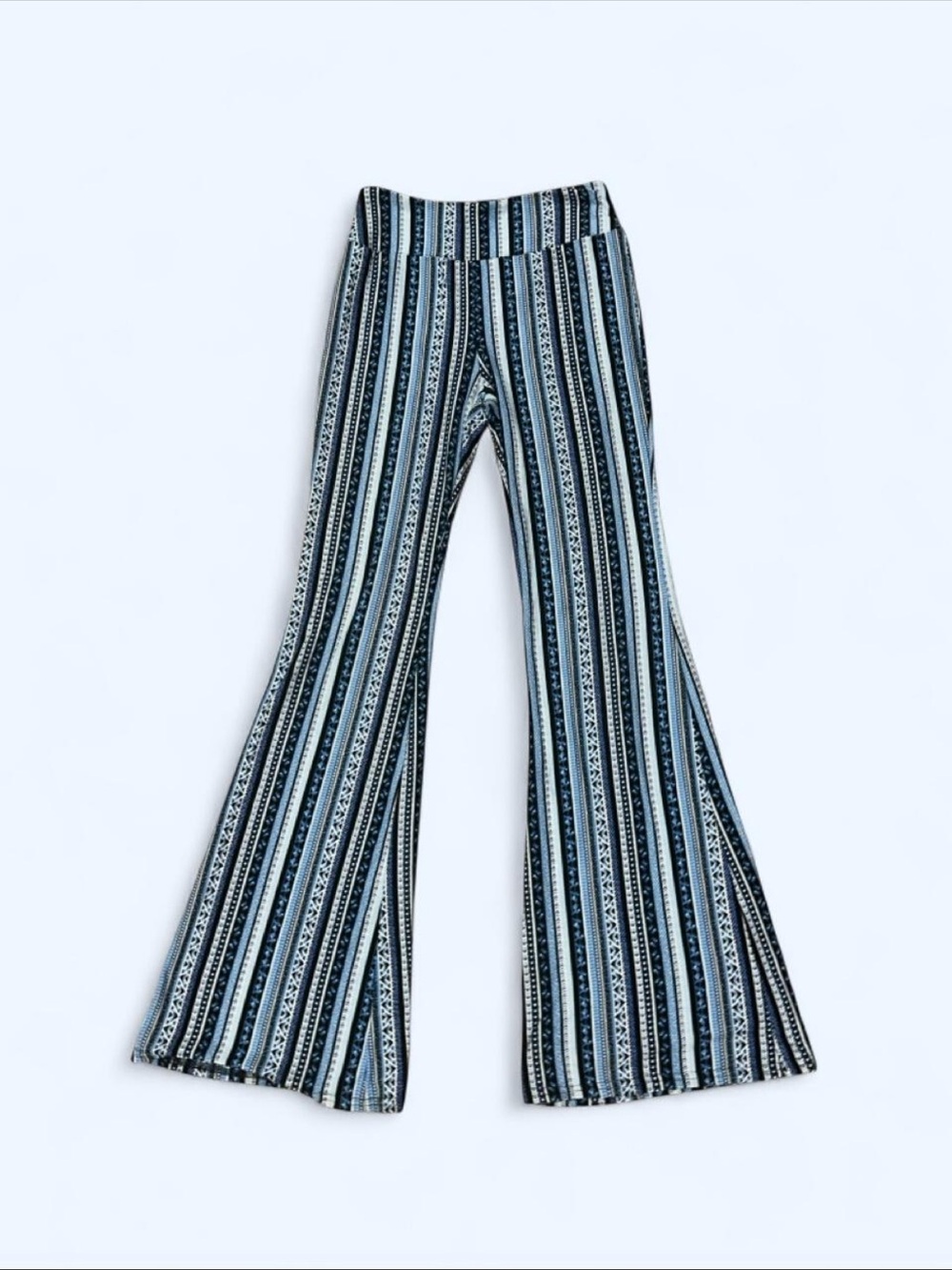 No Boundaries Blue and Black Striped Flare Leggings